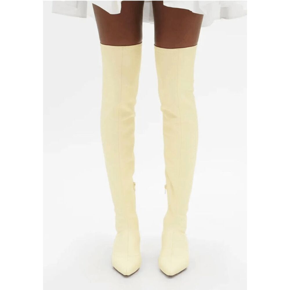 Khaite Volos Leather Over-the-knee Kitten Heel Boots Butter Cream Fall Size 6.5 - Picture 5 of 15